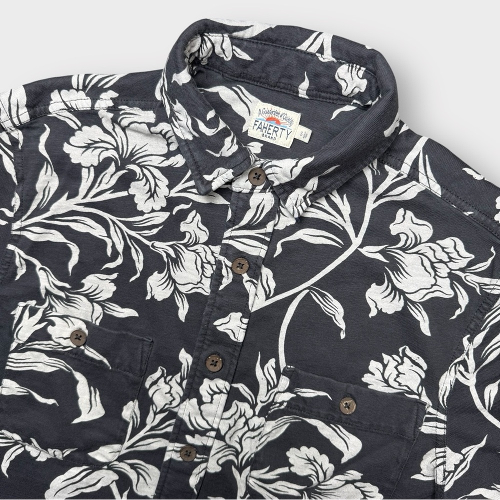 Faherty Men’s Small Cream Ash Floral Knit Seasons Shirt‎ 100% Organic Cotton